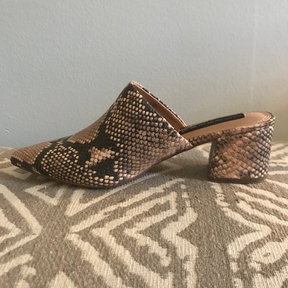 ๐ Steven Snake Skin Block-Heel Pointy Mules - Picture 5 of 12